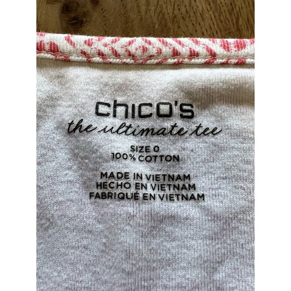 Chicos Size 0  Pink Aztec The Ultimate Tee Cotton‎ Shirt Modern Comfy Loungewear - Picture 3 of 13